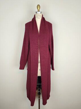 Warm & Cozy Wine Chunky Knit Long Cardigan Sweater with Long Sleeves & Pockets